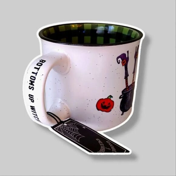 Halloween Bottoms Up Witches Gingham Print Ceramic Camper Mug NWT - Picture 6 of 16